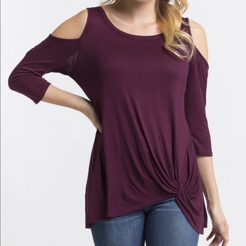 Maroon Cold Shoulder Knot Top, NWOT
